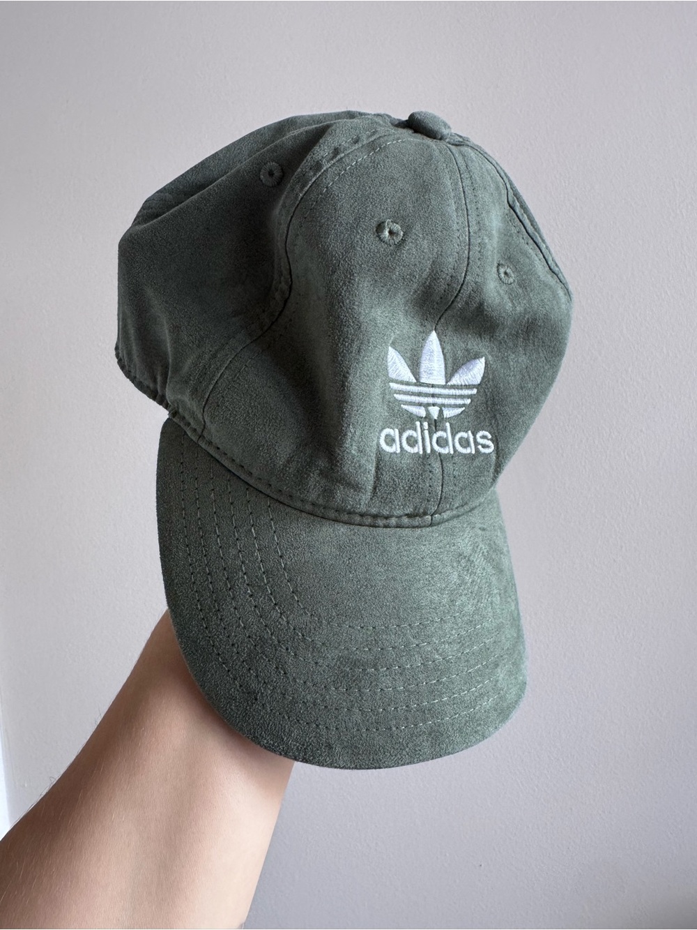 Adidas Trefoil Ball Cap in Olive Green Suede